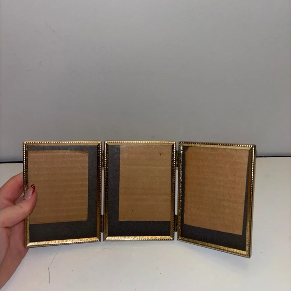 Vintage gold tone Trifold 3 photo frames